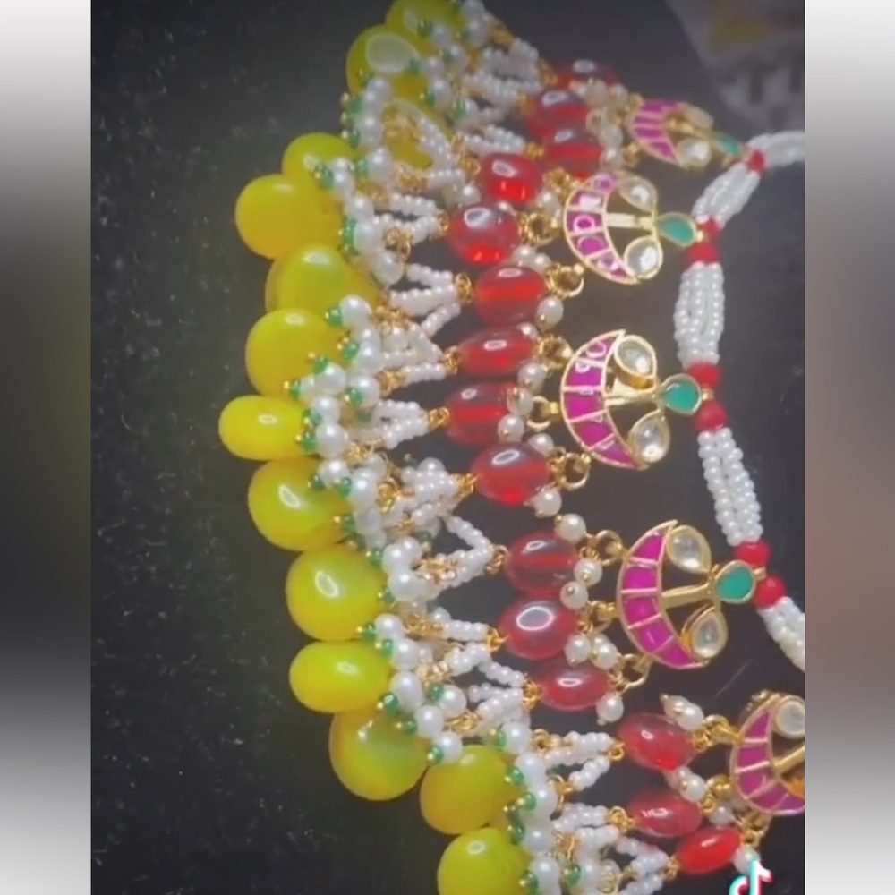 Pachi Kundan yellow and red set
